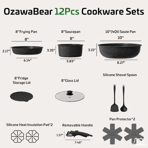 12 Pcs Pots and Pans Set Non Stick (Black / 12Pcs)