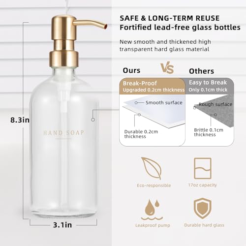Glass Soap Dispenser (Clear Bottle/Gold Pump + Tray + Funnel)