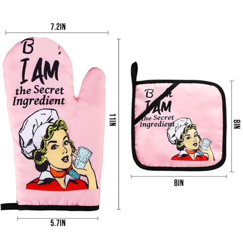 Funny Oven Mitts and Pot Holders Sets Cooking BBQ Non (Pink)
