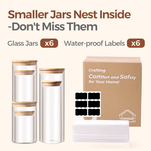 Glass Storage Jars 6 Pack (2 qt x1 + 1 qt x1 + 1 qt x2 + 0.5 qt x2)
