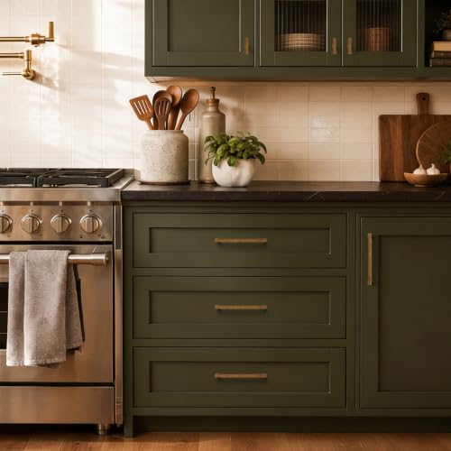 Antique Brass Cabinet Handles Solid Cabinet Pulls 5 Inch CC 30 Pack (Antique Brass / Flat Black 5" Hole Center)