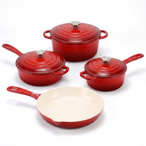 Nonstick Enameled Cast Iron Cookware Set (Red B)