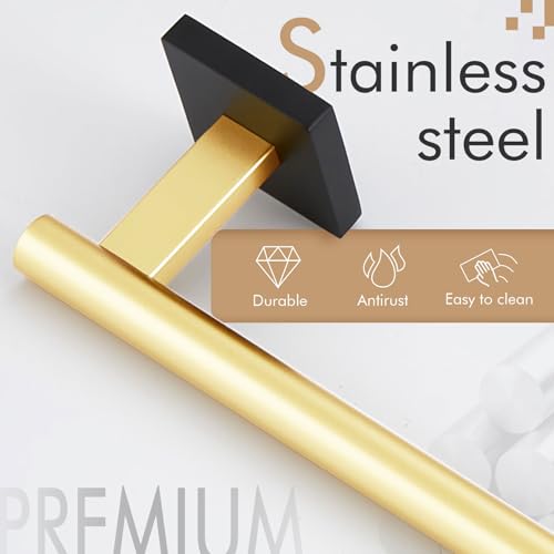 Bathroom Towel Bar Bath Towel Holders for Toilet Kitchen Cabinet Wall Mount 24 Inch Black with Gold Stainless Steel B4005GDK (Black Gold / 24-Inch)