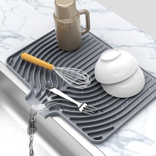 Dish drying mats for kitchen counter (18"×12" / Gray)