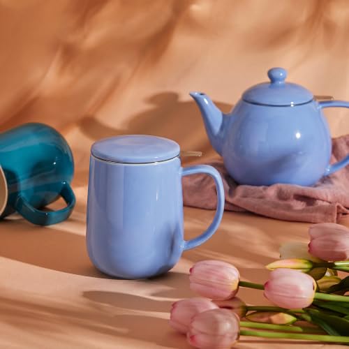 20 OZ Porcelain Tea Mug with Infuser and Lid (Dusty Blue)