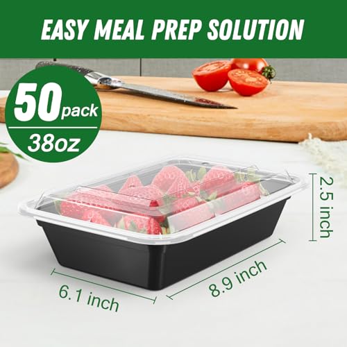 50 Pack (100-Piece) 38 oz Meal Prep Containers Reusable with Lids (38 oz)