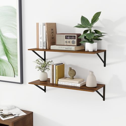 28W x 12D Deep Floating Shelves Set of 2 Walnut (Walnut With Black Metal Bracket / 28Wx12Dx5.8H)