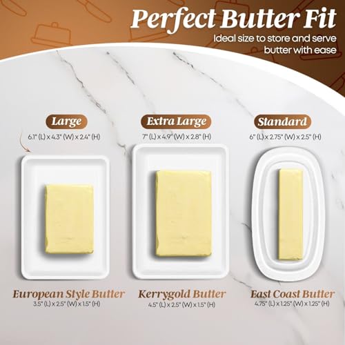 Ceramic White European Butter Dish with Lid for Countertop (White / Large)