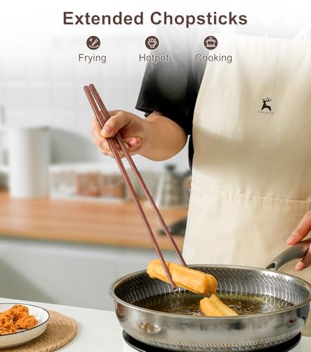 3Pairs Cooking Chopstick 14Inches Long Wooden Chop Sticks Reusable for Noodles Frying Hotpot (Style 4 - 3 Pairs - 14 inches)