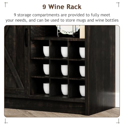 72" Farmhouse Coffee Bar Cabinet with Sliding Barn Door (71Inch / Oak)
