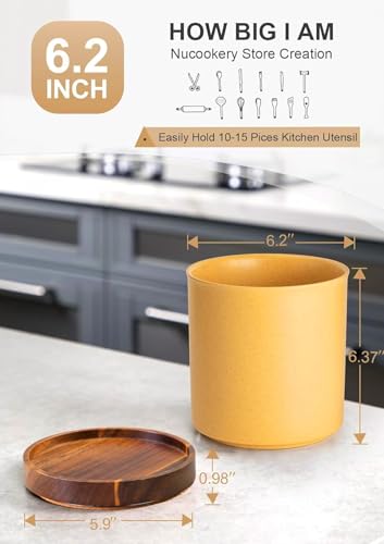 Ceramic Rotating Kitchen Utensil Holder for Countertop (Yellow Sand)