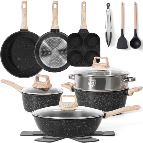 Pots and Pans Set Non Stick (Black / 17 Pieces)