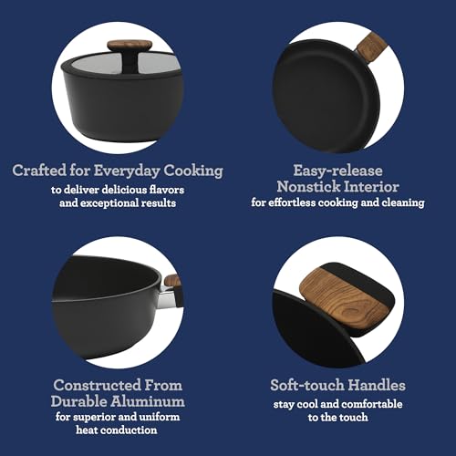 Platinum Oxburg 14 Piece Forged Aluminum PFA Free Non (Black w/ Wood / 14-Piece Cookware Set)