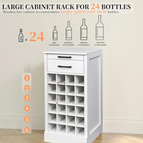 6 Tier Wine Rack Freestanding Floor with 2 Drawers (24 Bottles / White)