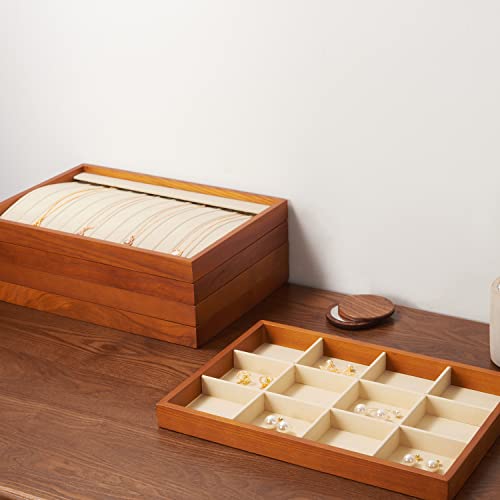 8 Line Wood Ring Storage Tray Jewelry Drawer Organizer Showcase Ring Earrings Display Holder (Creamy-white ring tray)