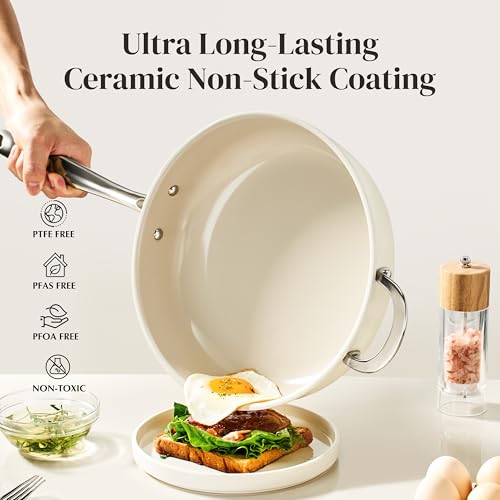 Ceramic Saute Pan with Lid (Beige)