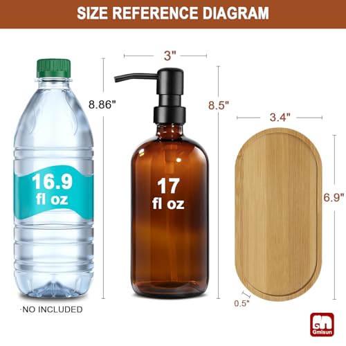 Amber Glass Soap Dispenser (Amber Bottle + Black Pump + Bamboo Tray / 2 Pack + Tray)