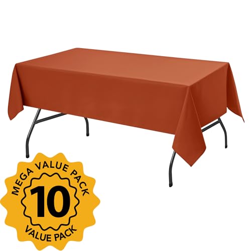 10 Pack Rust Tablecloths for Rectangle Tables (Rust / 60x102 In, 10 Pack)
