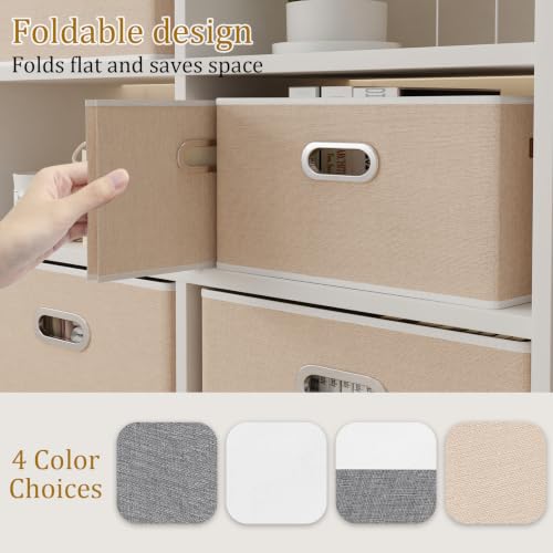 Foldable Storage Baskets for Shelves (16.9x11.8x10.2inch(4-Pack) / Beige)