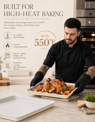 Ceramic Baking Sheet Half Size 17"x11" (2 PCS Ceramic Light Grey)