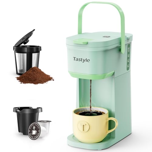 Mini Single Serve Coffee Maker for K Cups and Grounds with Handle (Oasis)