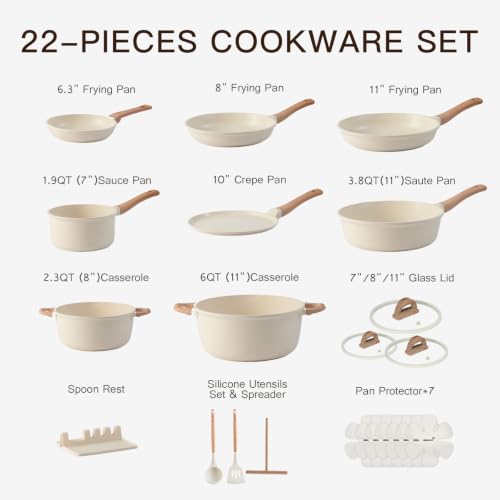 22 Piece Ceramic Cookware Set (Milky White)