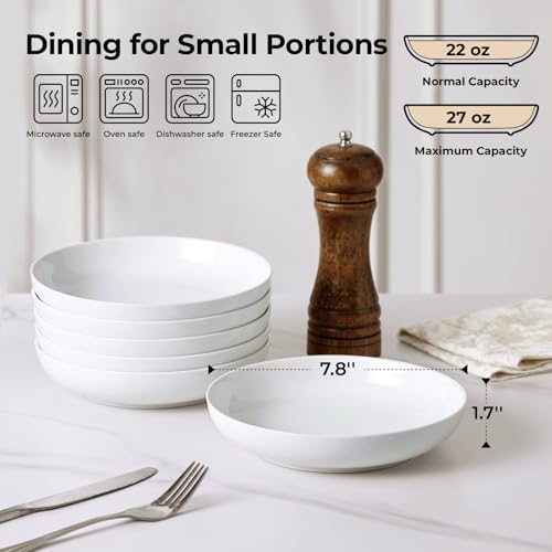 7.8'' Pasta Bowls for Small Portions (Soft White / 22 oz)