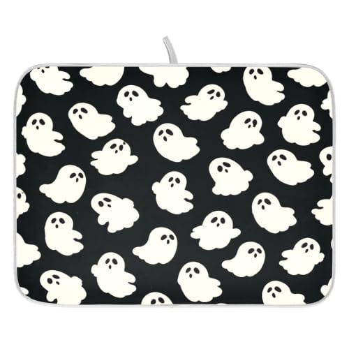 Halloween Cute Ghost Dish Drying Mat for Kitchen Counter Absorbent Microfiber Large Drying Pad Dish mats for Kitchen Countertops 18 x 24 Inch (Halloween Cute Ghost / 24" x 18")