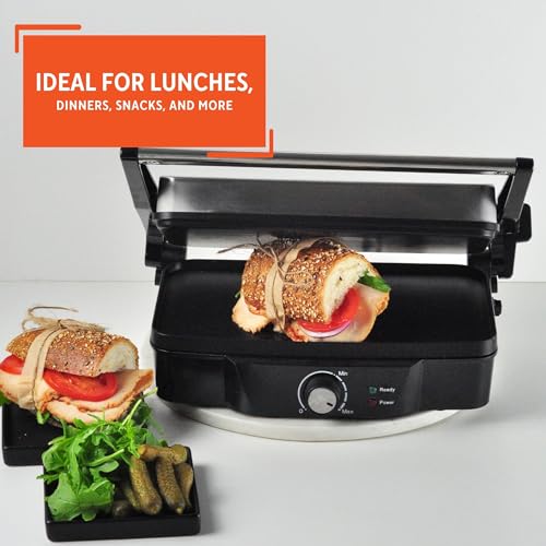 Stainless Steel Panini Press Electric with Adjustable Temperature Settings and Nonstick Plates (12 x 10 inches (Pack of 1) / Nonstick)