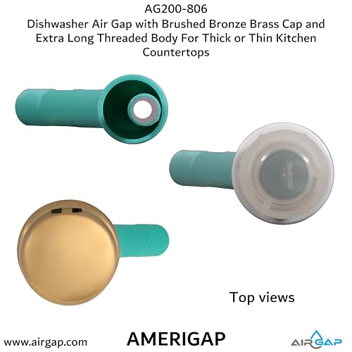 Dishwasher Air Gap with Skirted Brushed Bronze Brass Cap and Extra Long Threaded Body for Thick or Thin Kitchen Countertops (AG200-806)