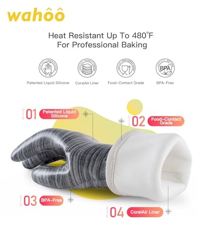 wahoo 12 Inch Liquid Silicone Oven Mitts (Gray / M/8)