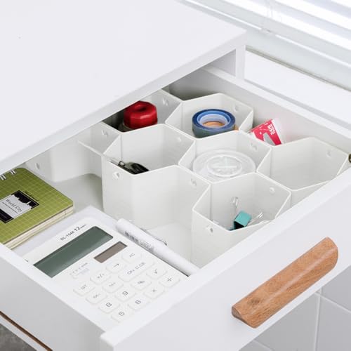Drawer Divider Organizer Adjustable DIY Grid Honeycomb Drawer Divider for Underwear Belt Scarf Socks White (White)