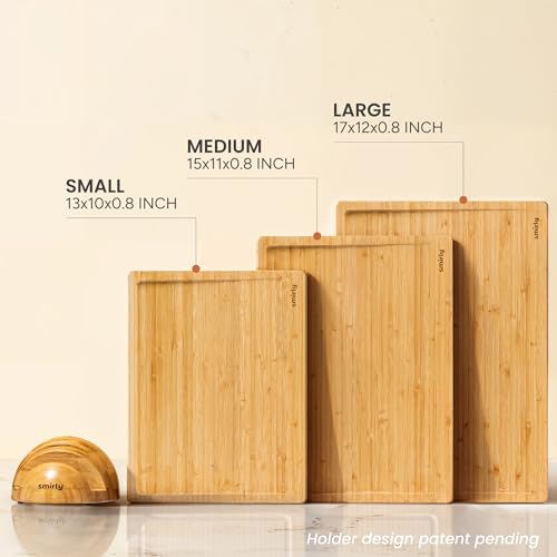 3 Piece Bamboo Cutting Board Set with Stand for Kitchen