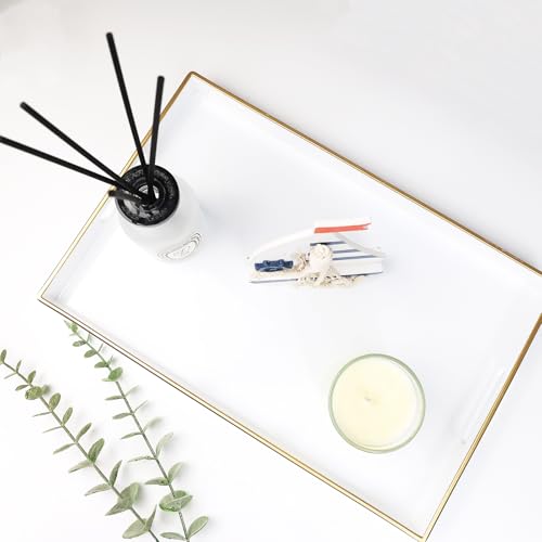 White Decorative Serving Tray with Handles (Pure White)