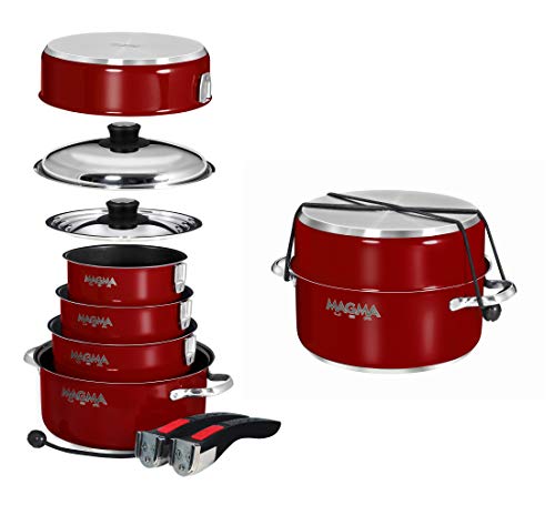 A10-366-MR-2-IND 10 Pc Stainless Steel NonStick Nesting Cookware Set (Red / 10 Piece, Non-stick)