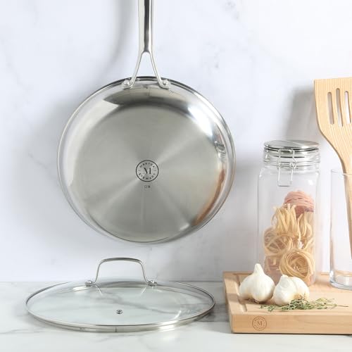 Badgley Hybrid Nonstick 12 Inch TriPly Stainless Steel Large Fry Pan With Lid & Stay Cool Handle (Triply Stainless / 12" Fry Pan)