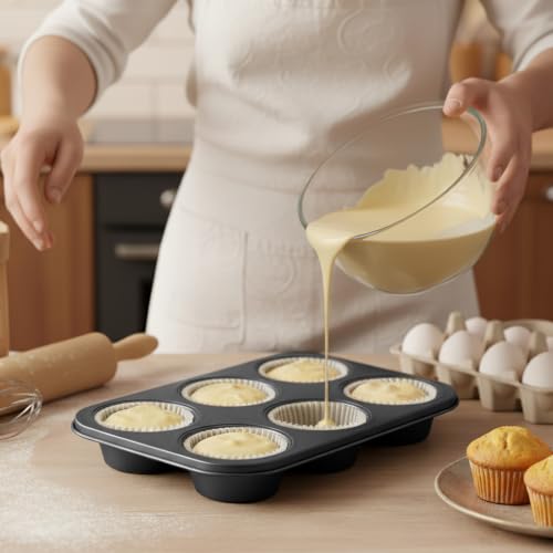 2PCS Jumbo Muffin Pan 6 Cup Cupcake Tin Nonstick Carbon Steel (Gray / Jumbo 6 cup)