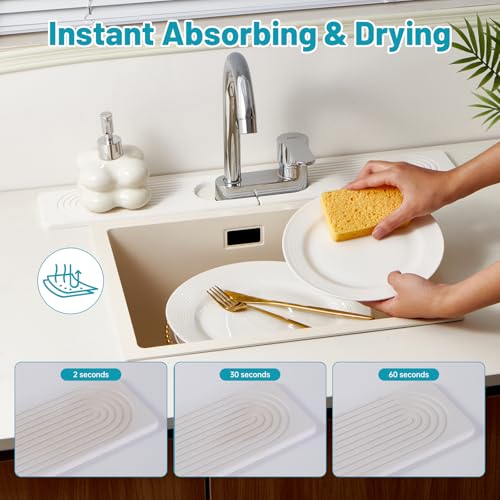 Stone Faucet Mat for Kitchen Sink Oval Hole Bathroom sink splash guard (White)