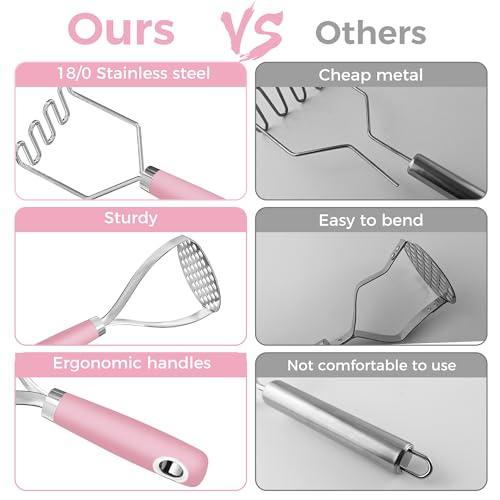 18 0 Stainless Steel Pink Potato Mashers (Large / Pink)