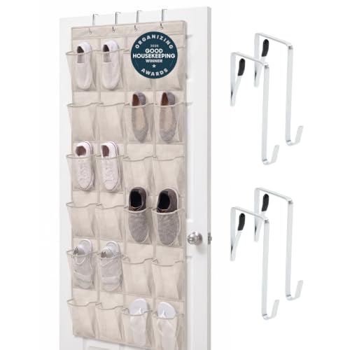 Over the Door Shoe Organizer (Linen / 24 Pockets/4 Hooks)
