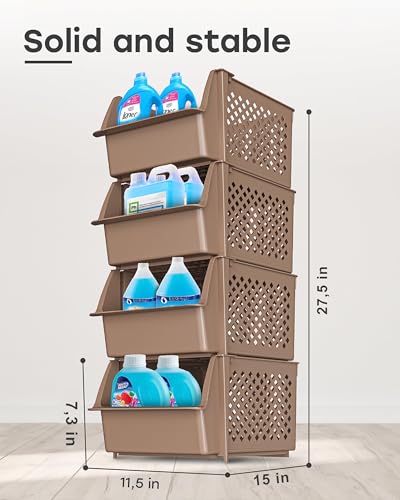 Stackable Storage Bins Open Front for Pantry Storage (4 Count)