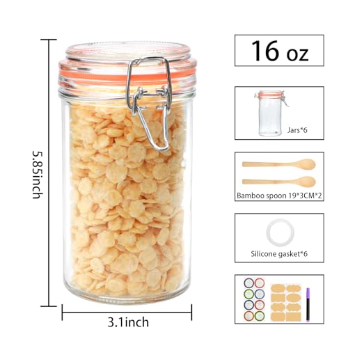16 oz Glass Jars with Airtight Lid (16 Ounce)