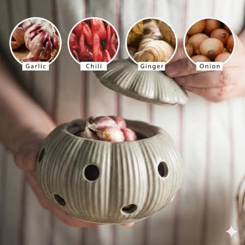 Garlic Keeper Jar with Lid (Khaki)