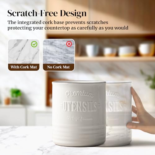 7.2" Large Ceramic Utensil Holder for Kitchen Counter (7.2 Inch / White)