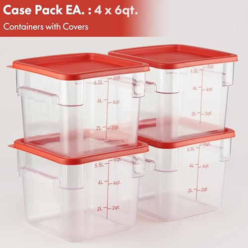 4 Pack Food Storage Container with Red Lid (6.0 Qt 4-Pack(Red Lids))