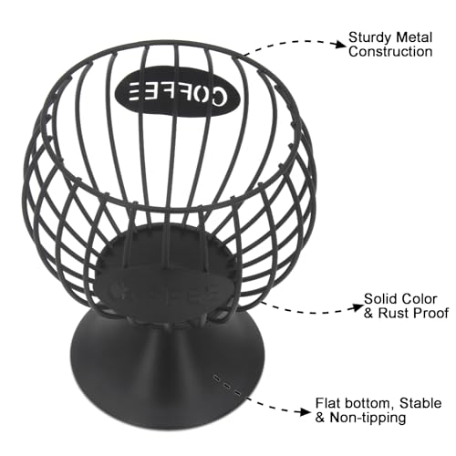 Coffee Pod Storage Organizer K Cup Holder for Counter Metal Storage Basket for Keuring pods Coffee Bar Decor Organizer for Capsule Creamer Black (Black-Small Size / Small)