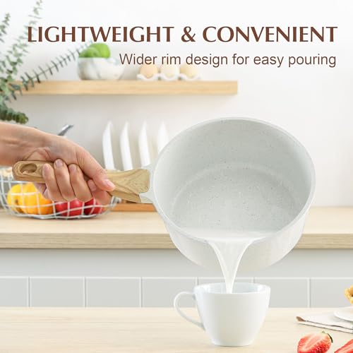 2QT Ceramic Nonstick Saucepan with Lid (White Ceramic / 2 Quarts)