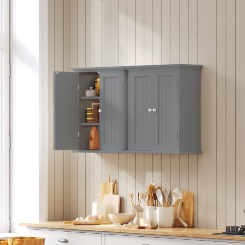 Bathroom Wall Cabinet with 2 Doors (Grey / 8.8"D x 21.1"W x 24"H)