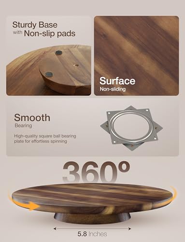 13" Acacia Cake Stand Rotating with Non (Walnut)