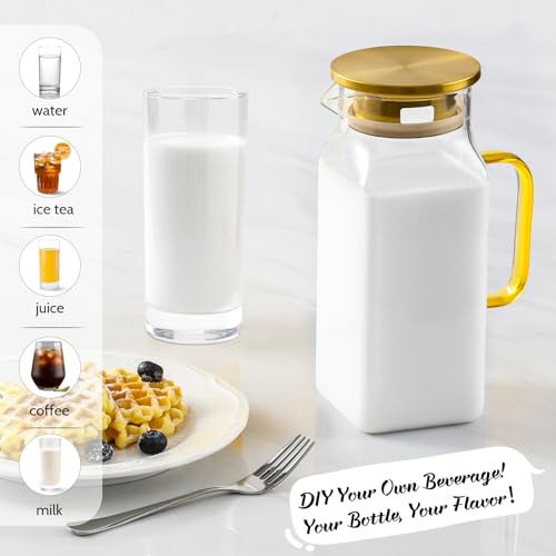 40 oz 1.2Liter Square Glass Pitcher with Lid and Spout (Gold / 40.6 Ounces)